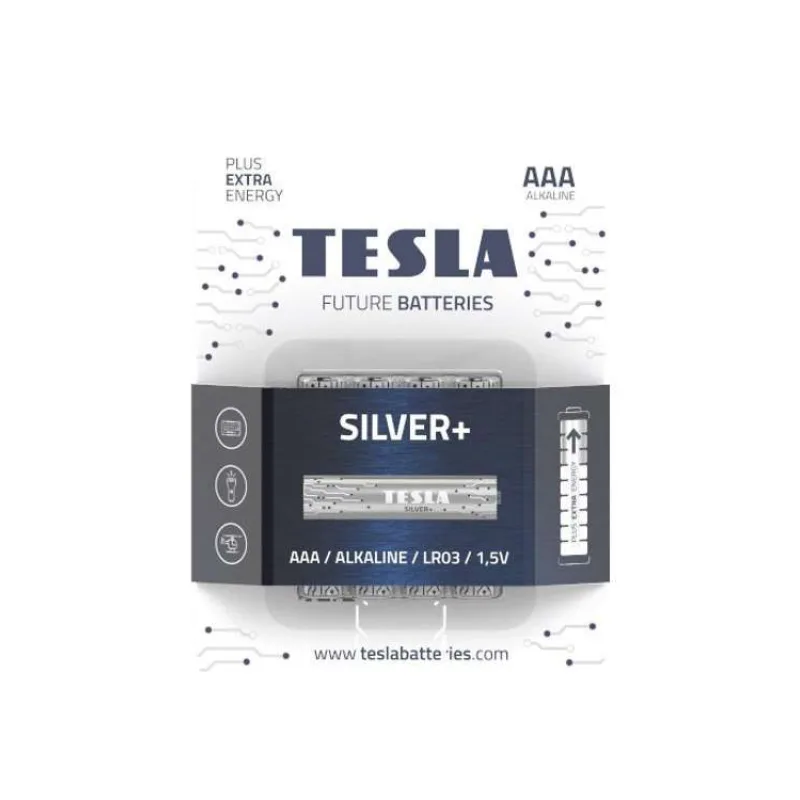 TESLA SILVER+ alkalická baterie AAA (LR03, mikrotužková, blister) 4 ks (13030420)