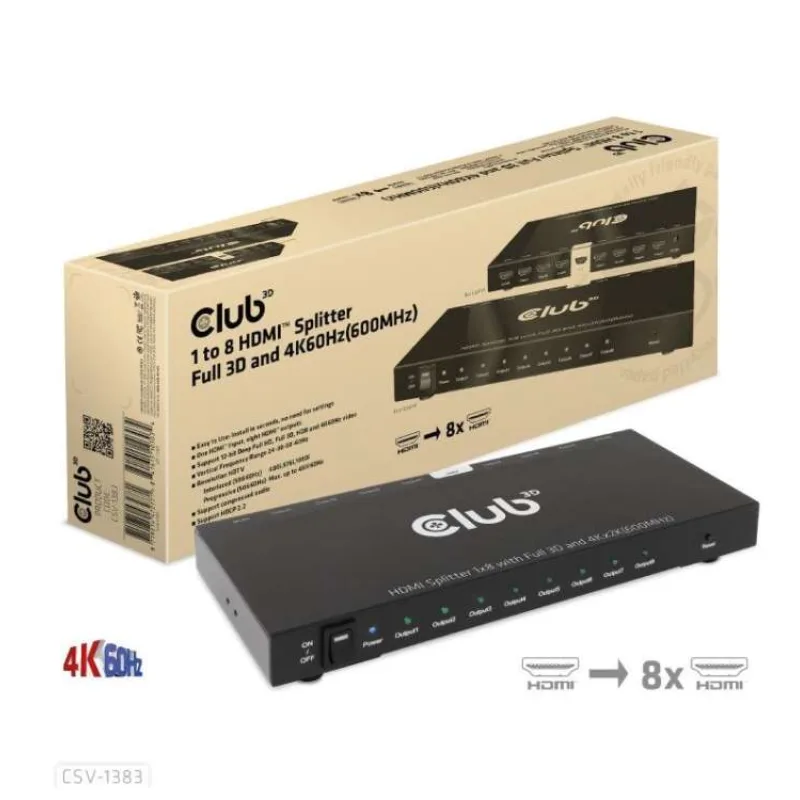 Club3D Video rozbočovač 1:4 HDMI 2.0 4K120Hz, 4 porty, černá (CSV-1383)
