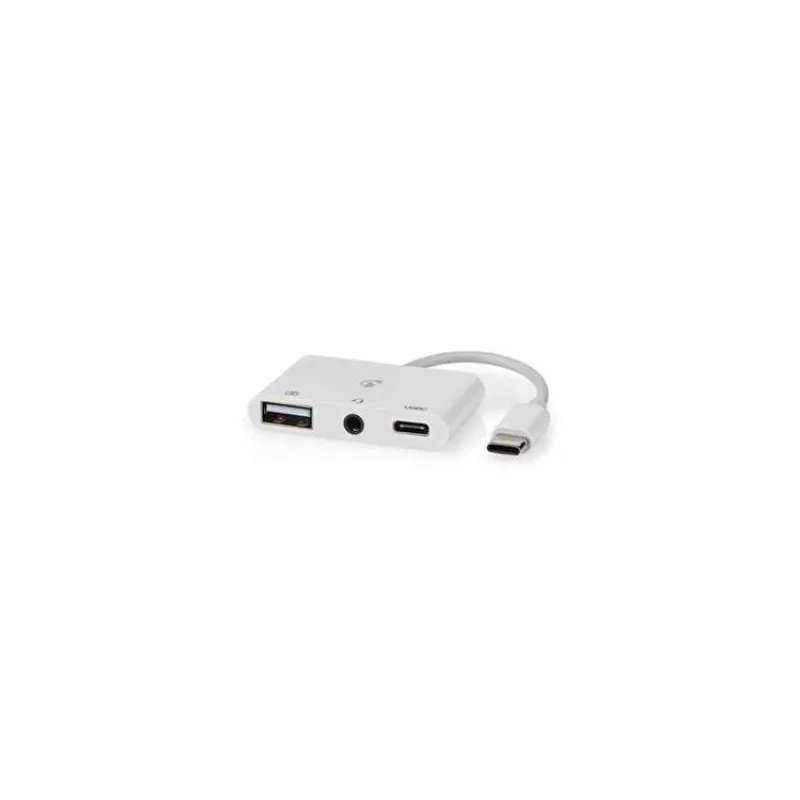 NEDIS USB 2.0 multiport adaptér/ zástrčka USB-C/ zásuvka USB-A/ zásuvka USB-C/ zásuvka 3,5 mm/ 480 Mbps/ kulatý/ blistr (CCGB64790WT01)