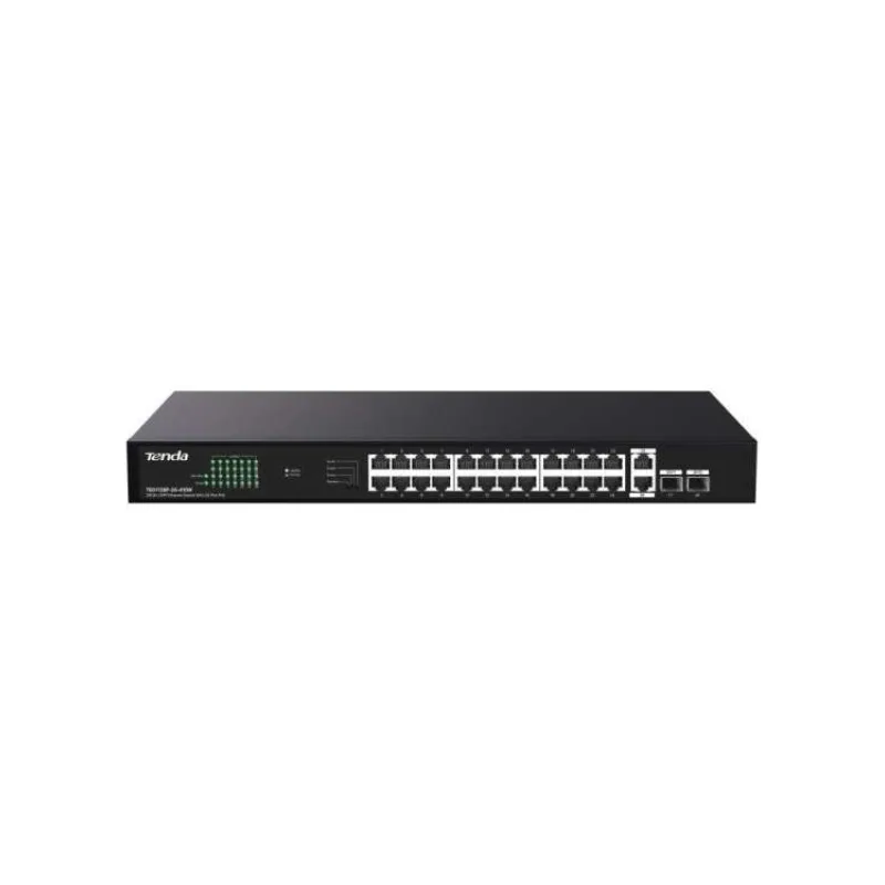 Tenda TEG1128P-24-410W PoE+ Gigabit switch 24x 1Gb/s PoE+ 802.3af/at + 2x SFP + 2x RJ45, 370W, Rack (75011995)