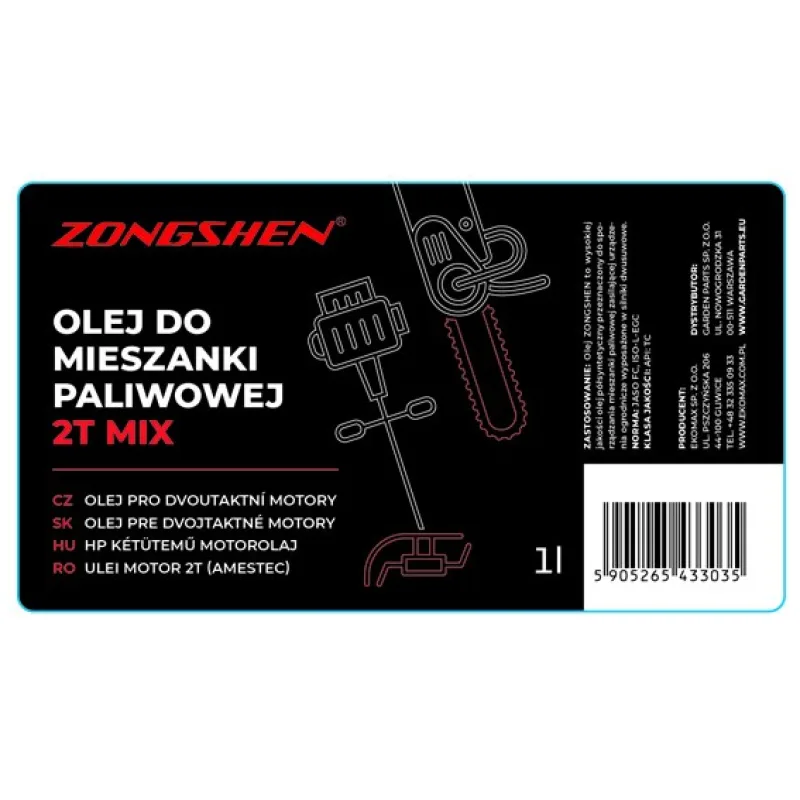 Olej pre dvojtaktné motory ZONGSHEN 2T 1L ČERVENÝ