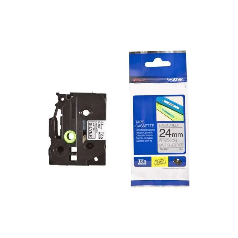 páska BROTHER TZeM951 čierne písmo, matná strieborná metalická páska Tape (24mm) (TZEM951)