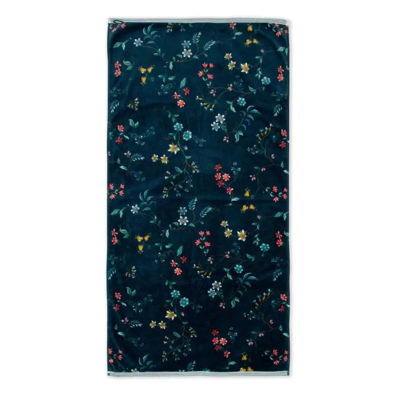Pip Studio Les Fleurs bavlněná froté osuška tmavě modrá 70x140 cm