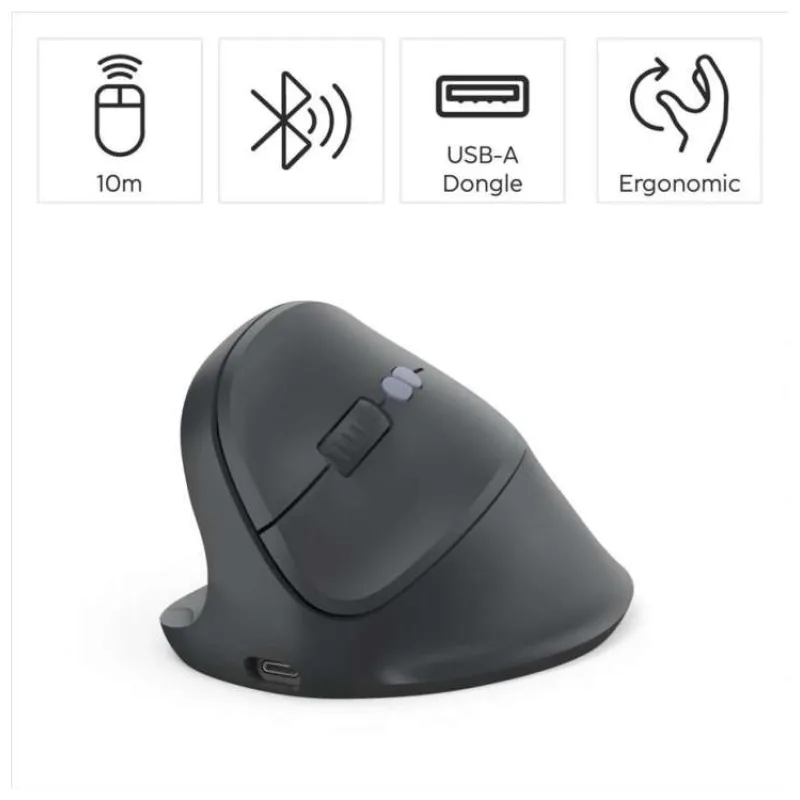 Hama vertikálna ergonomická bezdrôtová myš EWM-600L, pre ľavákov, nabíjacia, čierna (173093)