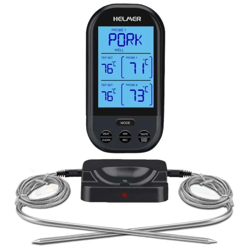 HELMER bezdrátový kuchyňský teploměr se dvěma sondami TM 24/ LCD displej/ 0 až 250 °C/ černý (HLMTM24)