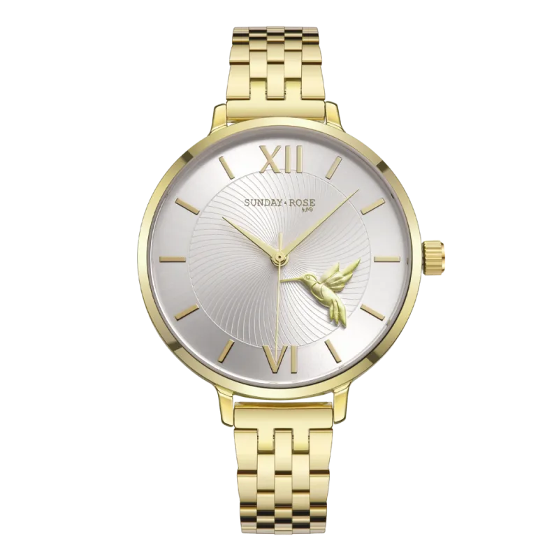 SUNDAY ROSE Dámské zlacené luxusní designové hodinky SUNDAY ROSE Fashion SUN-F19