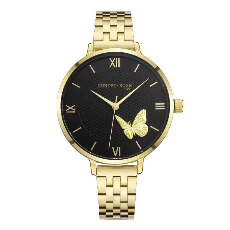 SUNDAY ROSE Dámské zlacené luxusní designové hodinky SUNDAY ROSE Fashion SUN-F24