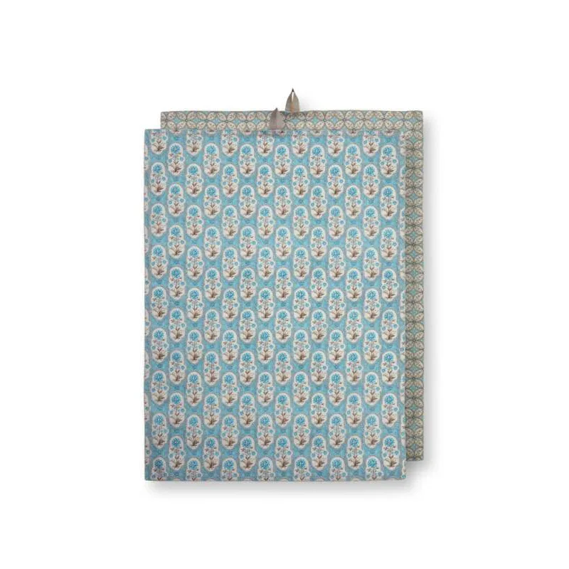 Pip Studio Blooming Tales sada 2 ks bavlněných utěrek, modrá-khaki