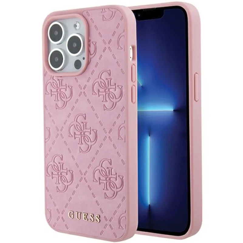 Pevné puzdro Guess GUHCP15XP4EPMP na iPhone 15 Pro Max 6,7" ružovo-ružové kožené 4G razené