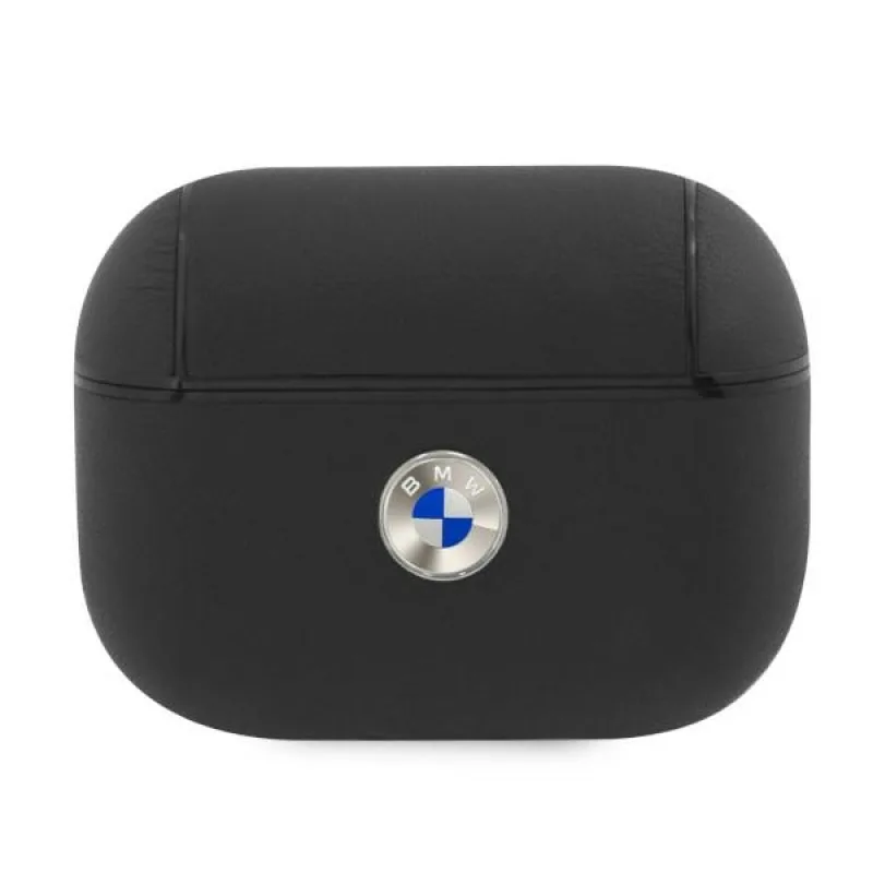 BMW originálne kožené puzdro AirPods Pro so strieborným logom – čierne