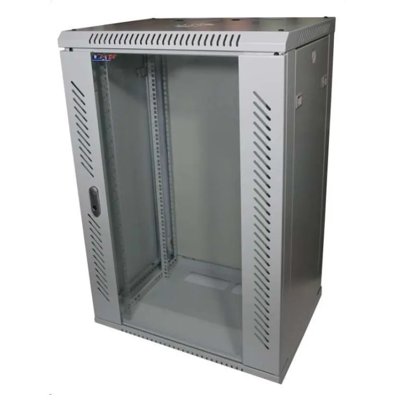 LEXI-Net 19" nástěnný rozvaděč 18U 600x600, nosnost 60 kg, skleněné dveře, svařovaný, šedý (LN18U-60/60-SV)
