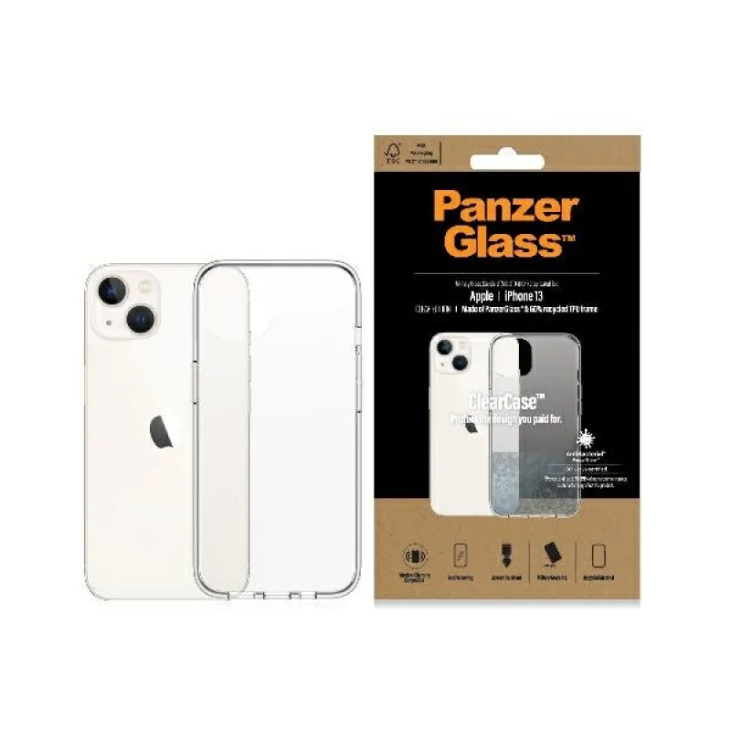 Antibakteriálne puzdro PanzerGlass ClearCase s certifikátom Military Grade pre iPhone 13 / 14 / 15 - priehľadné