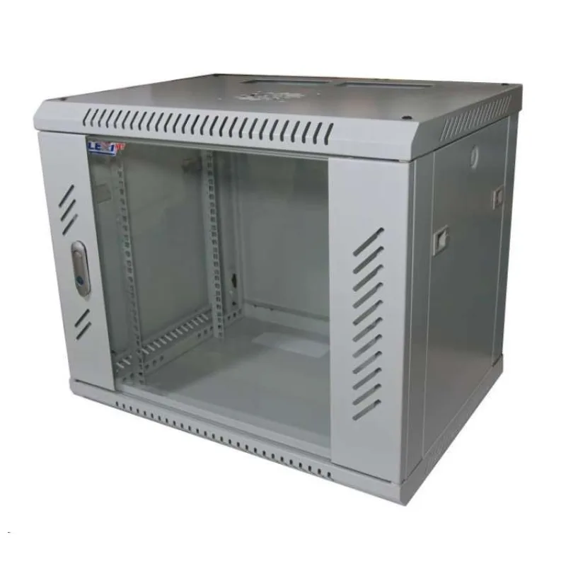 LEXI-Net 19" nástěnný rozvaděč 9U 600x600, nosnost 60 kg, skleněné dveře, svařovaný, šedý (LN9U-60/60-SV)