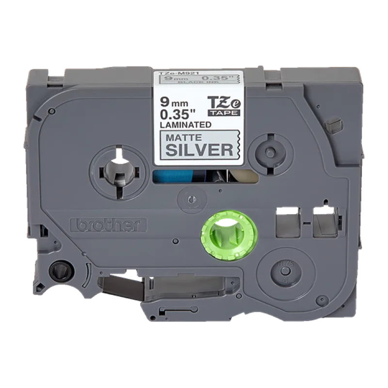 TZE-M921 - čierna tlač/ matne strieborný podklad, 9mm TZEM921