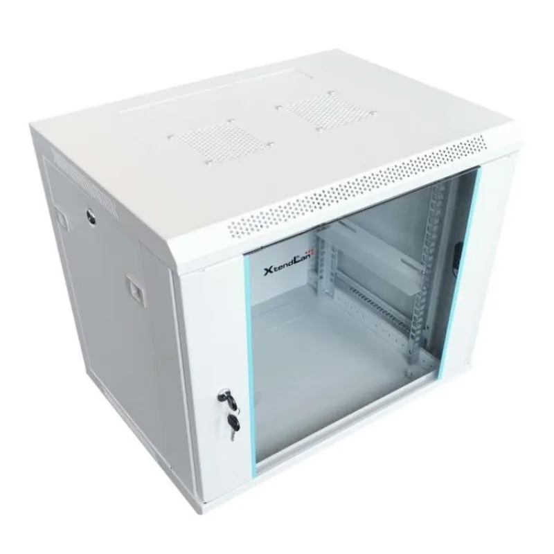 XtendLan 19" nástěnný rozvaděč 12U 600x450, nosnost 60 kg, skleněné dveře, rozložený, šedý (WS-12U-64-GREY-U-P)