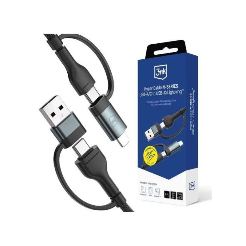 3mk Hyper kabel N-SERIES 2 in 2 A/C - C/Lightning 1.2m 9V/2A 60W černý (5903108680363)