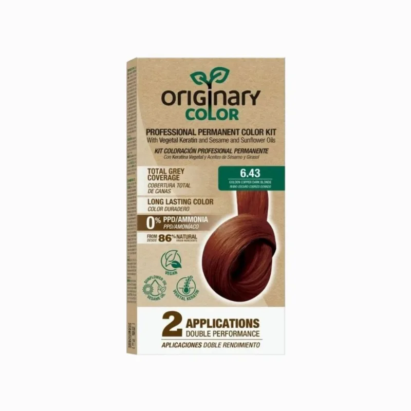 Originary Color Profesionálna sada na farbenie vlasov s keratínom a rastlinnými olejmi - RÔZNE ODTIENE - Zlatá medená tmavá blond 6.43