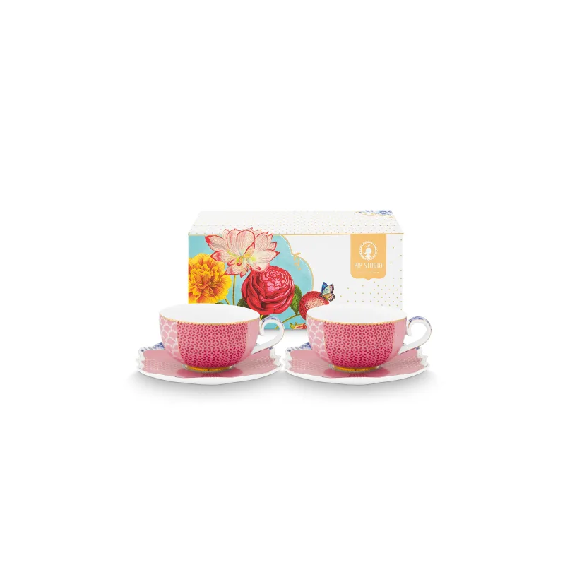 Pip Studio Royal Multi sada 2 ks espresso šáleků s podšálky 100ml, růžová