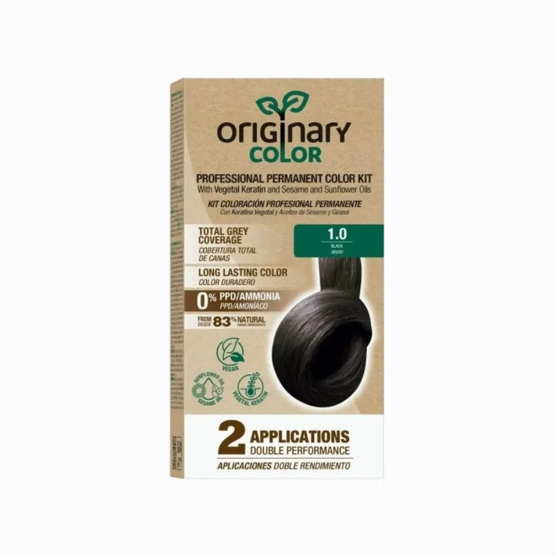 Originary Color Profesionálna sada na farbenie vlasov s keratínom a rastlinnými olejmi - RÔZNE ODTIENE - Čierna 1.0
