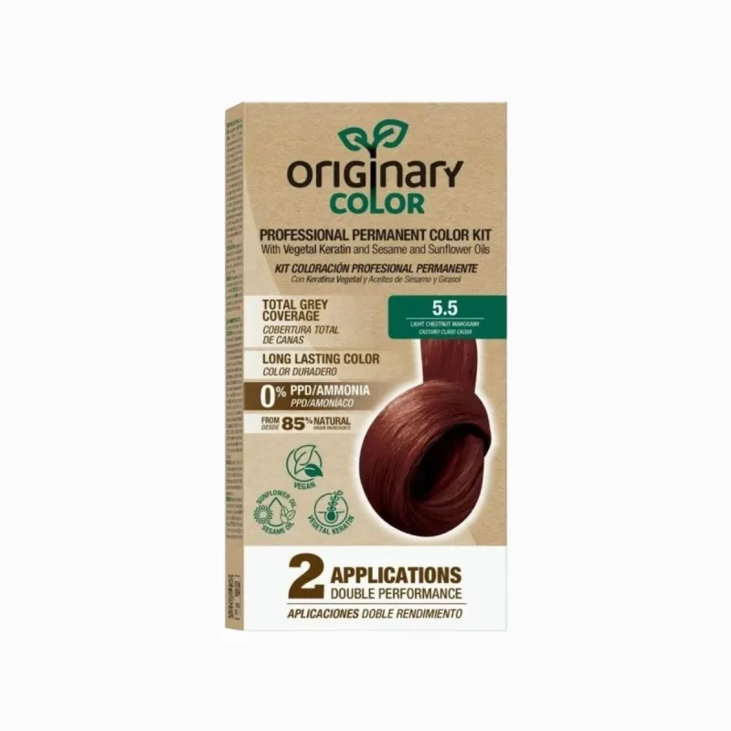 Originary Color Profesionálna sada na farbenie vlasov s keratínom a rastlinnými olejmi - RÔZNE ODTIENE - Svetlý gaštan-mahagón 5.5