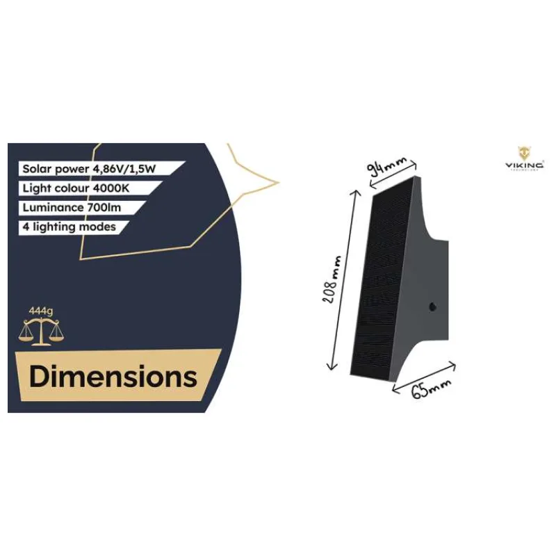 Vonkajšie solárne LED svetlo Viking SR83/700lm/solárne napájanie/4000K (denná biela)/4 režimy (VSR83)
