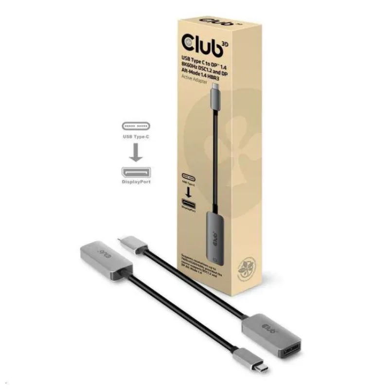 Club3D Aktívny adaptér USB-C na DisplayPort 1.4, 8K60Hz DSC1.2 HDR HBR3 (CAC-1567)