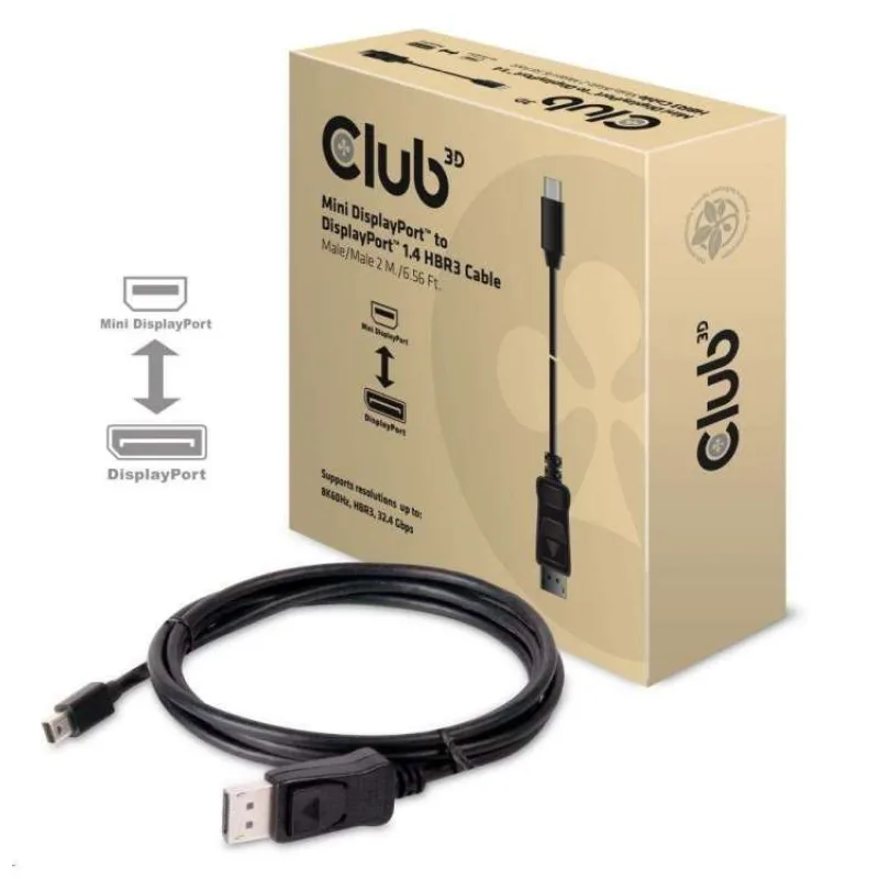 Club3D Adaptér mini DisplayPort 1.4 na DisplayPort 1.4, HBR3 8K60Hz/4K120Hz (M/M), 2m (CAC-1115)