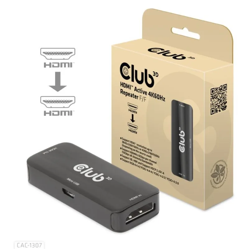 Club3D Adaptér aktivní HDMI 4K60Hz (F/ F), černá CAC-1307