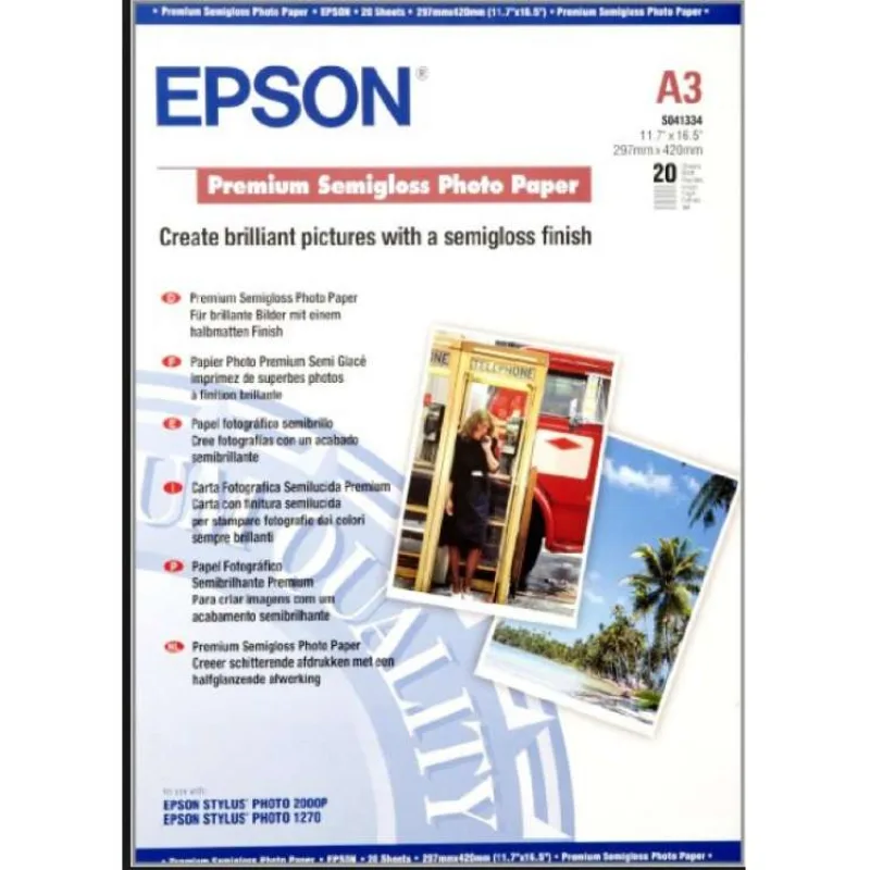 EPSON A3, Premium Semigloss Photo Paper (20 hárkov) (C13S041334)