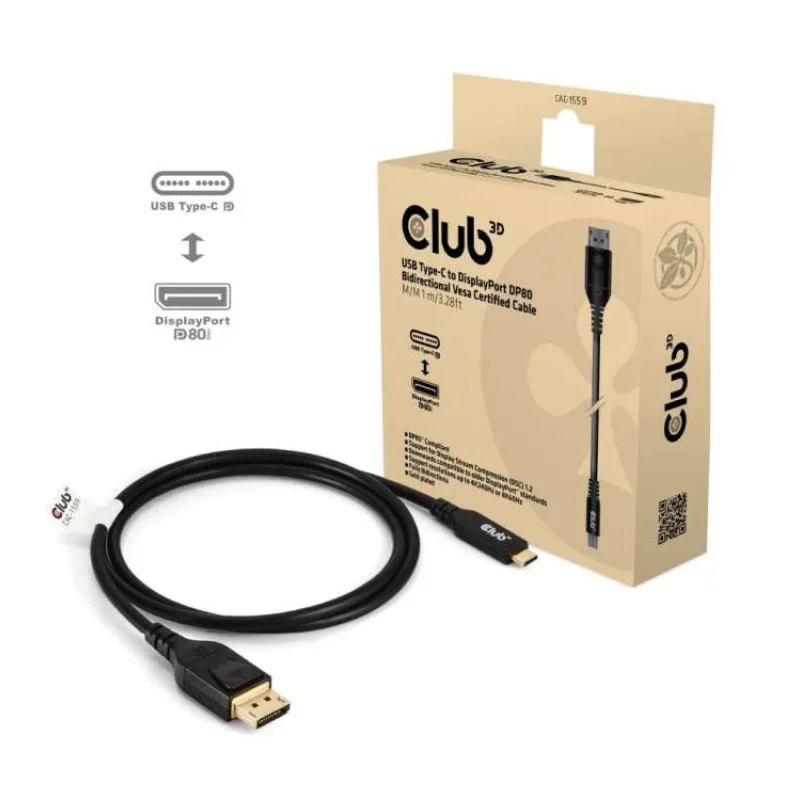 Club3D Kabel USB-C na DisplayPort 2.1, 10K60Hz, DSC1.2, UHBR10, 1m (CAC-1559)