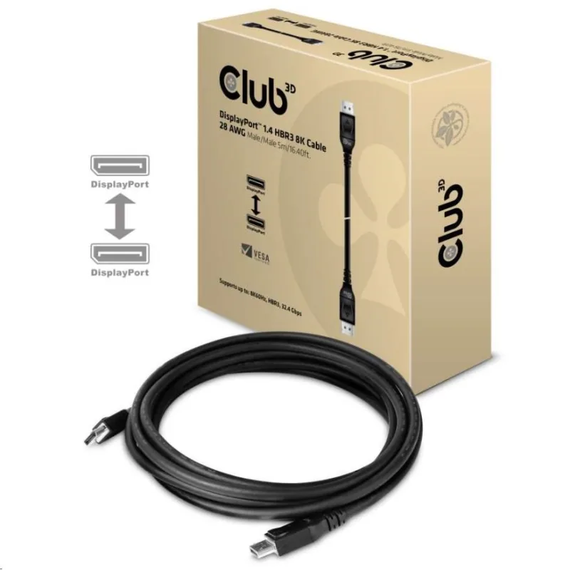 Club3D Kabel certifikovaný DisplayPort 1.4, HBR3, 8K60Hz (M/ M), 5m, …