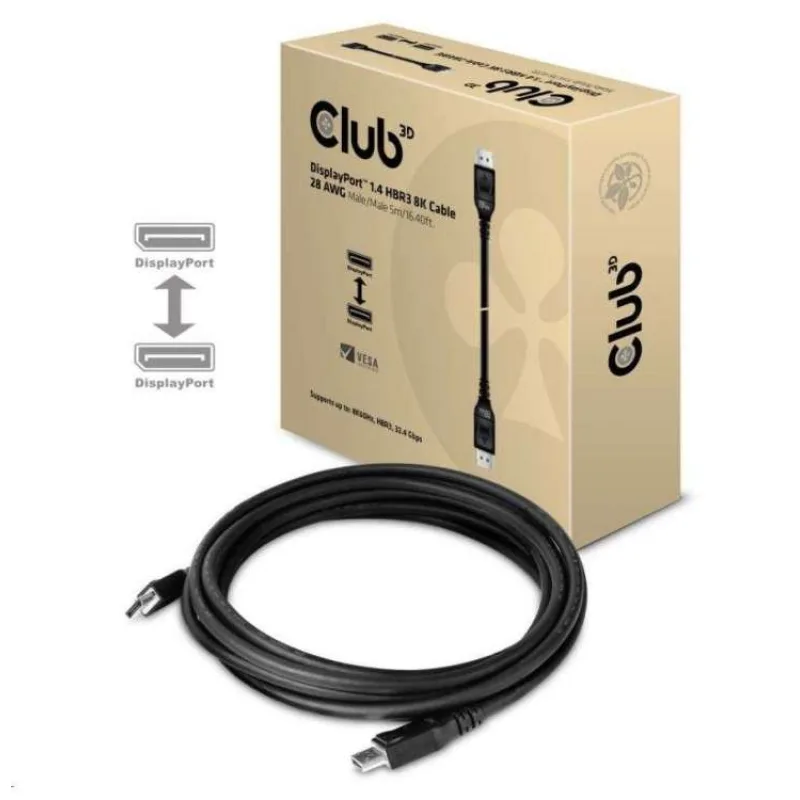 Club3D Kabel certifikovaný DisplayPort 1.4, HBR3, 8K60Hz (M/M), 5m, 28 AWG (CAC-1061)