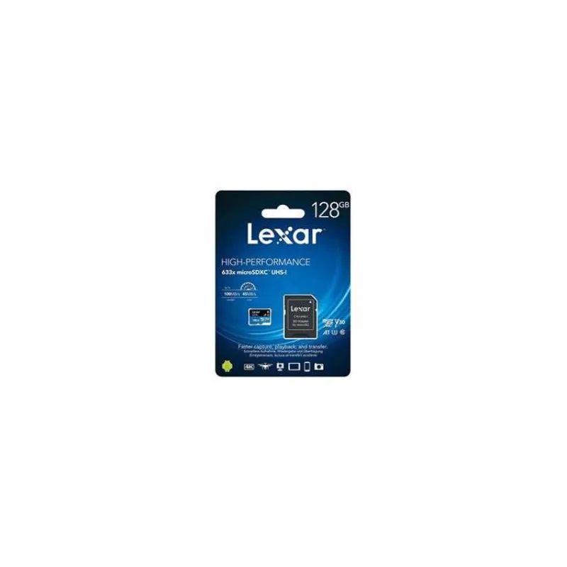 128GB Lexar® Blue Plus microSDHC UHS-I with SD adapter, up to 170MB/s read C10 A1 V10 U1 (LMSBLPL128G-BNANG)