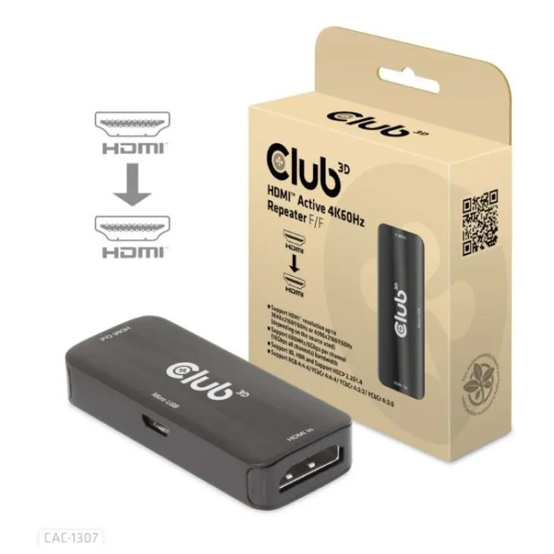 Club3D Adaptér aktivní HDMI 4K60Hz (F/F), černá (CAC-1307)