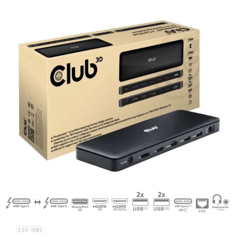 Club3D Dokovací stanice USB-C 12v1, 1xDP, 1xHDMI, 2xUSB-C, 4xUSB, 1xRJ45, černá (CSV-1582)