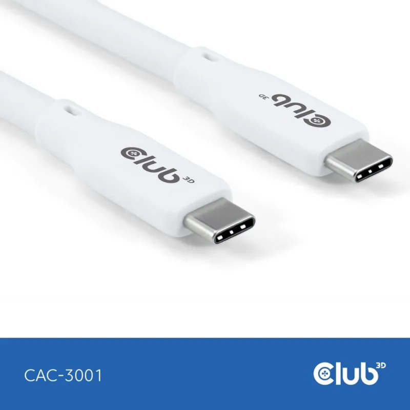 Club 3D Kabel USB-C 4.0, 20Gbps, 4K60Hz, PD 240W, 2m, bílá (CAC-3001)