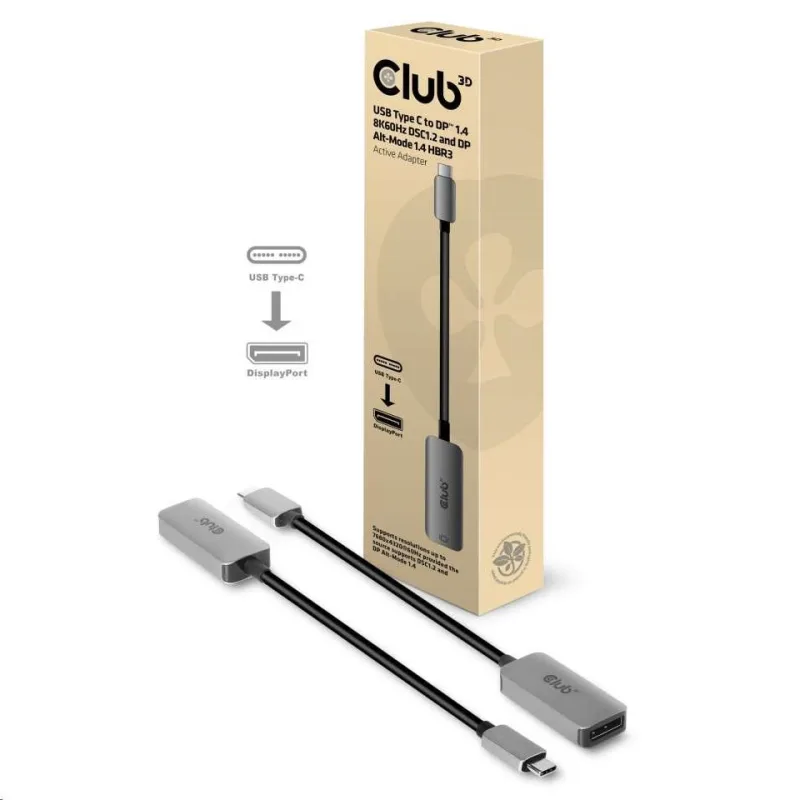 Club3D Aktívny adaptér USB-C na DisplayPort 1.4, 8K60Hz DSC1.2 HDR HBR3…