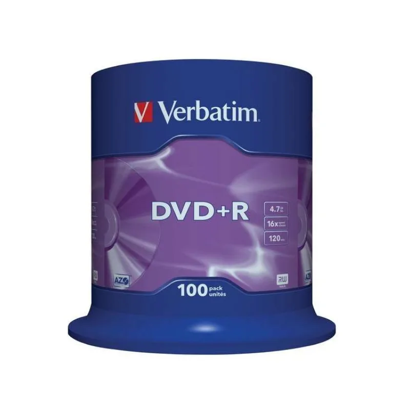 VERBATIM DVD+R(100-Pack)Spindl/MattSlvr/16x/4.7GB (43551)