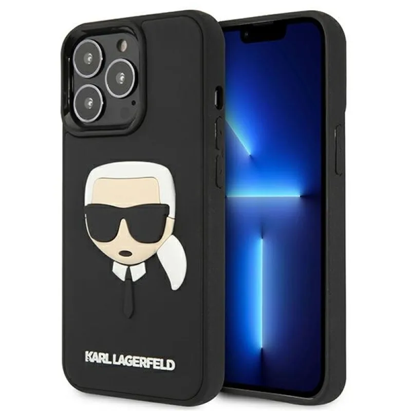Karl Lagerfeld 3D gumené puzdro Karl's Head Case pre iPhone 13 Pro / iPhone 13 - čierne