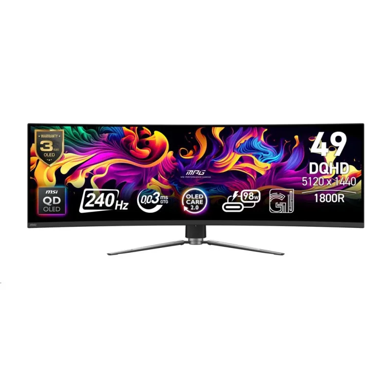 MSI MPG/ 491CQPX/ 49"/ QD-OLED/ DQHD/ 240Hz/ 0, 03ms/ Čierna/ 3R MPG…