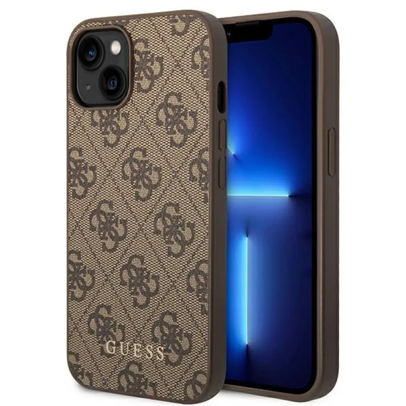 Guess GUHCP14MG4GFBR iPhone 14 Plus 6,7" brązový/hnedý pevný obal 4G kovové zlaté logo