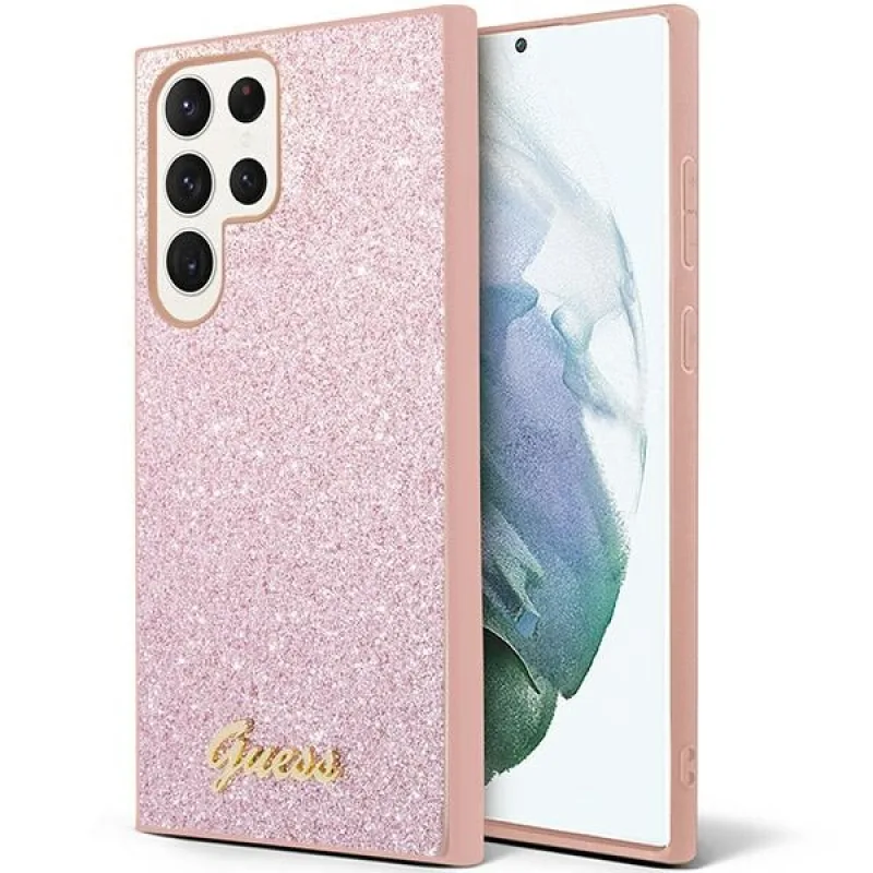 Puzdro Guess Glitter Script pre Samsung Galaxy S24 Ultra - ružové