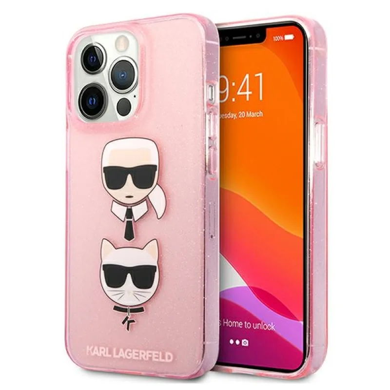Karl Lagerfeld KLHCP13LKCTUGLP iPhone 13 Pro / 13 6,1" ružovo-ružový pevný obal Glitter Karl's & Choupette