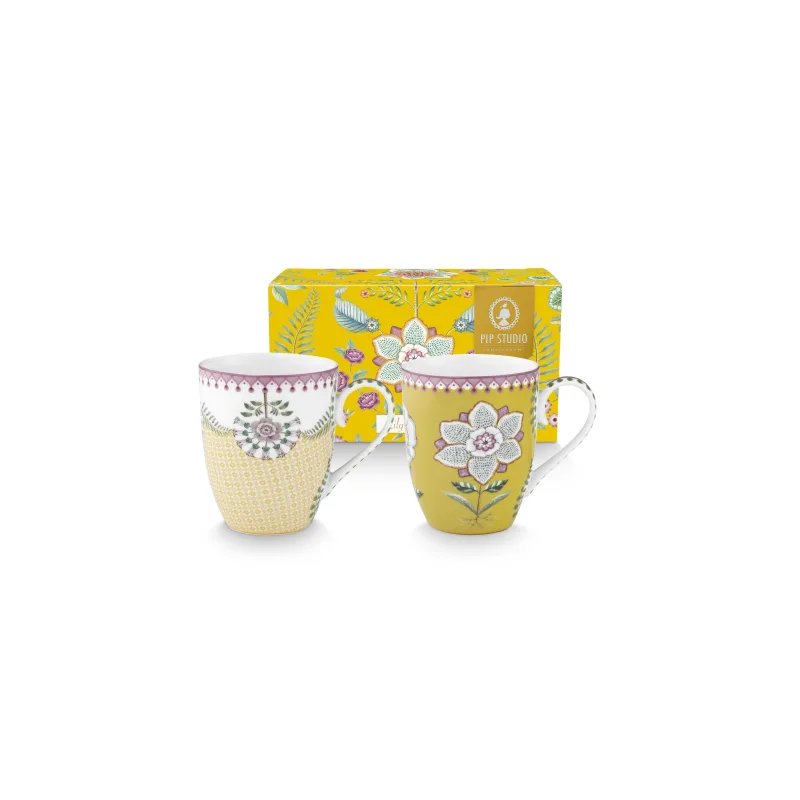 Pip Studio Lily & Lotus sada 2 hrnků 350ml, žlutý