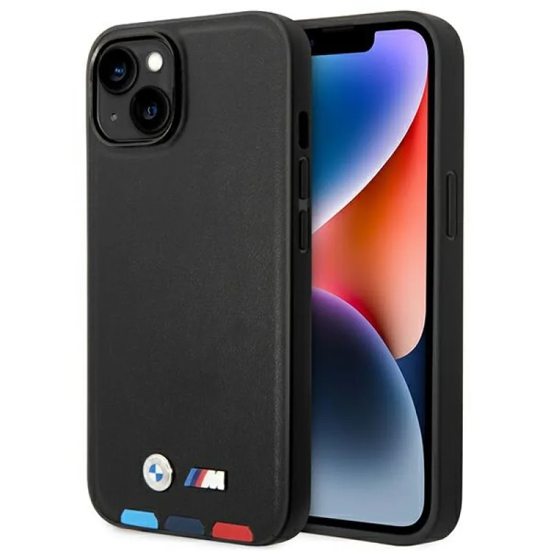 Puzdro BMW BMHCP14S22PTDK iPhone 14 6.1 "čierna / čierna kožená známka Tricolor