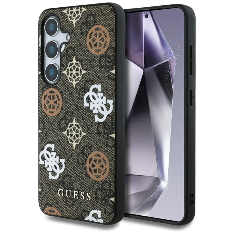 Guess 4G Printed Colored Peony Pattern MagSafe puzdro pre Samsung Galaxy S25 hnedé