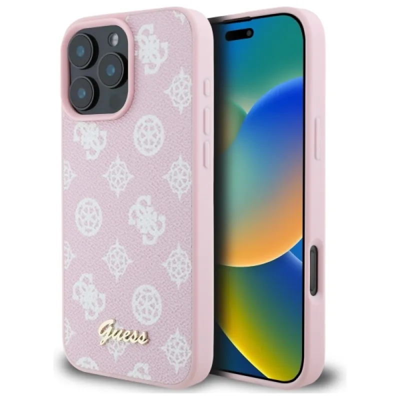 Puzdro Guess Peony Script MagSafe iPhone 16 Pro Max – ružové