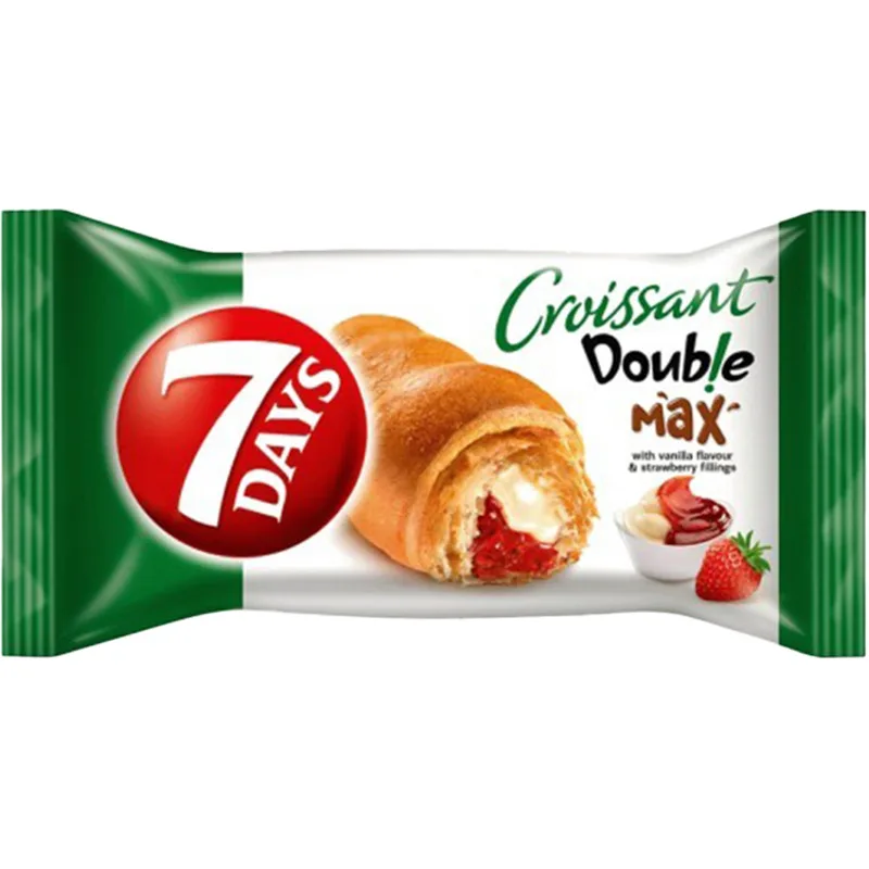 7 Days Croissant Double s náplňou s vanilkovou príchuťou a jahodovou náplňou 80 g