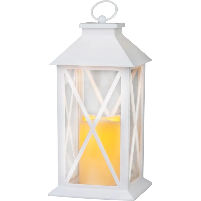 Lampáš LED teplá biela, biely, 14x14x32,2, časovač, pohyblivý plameň