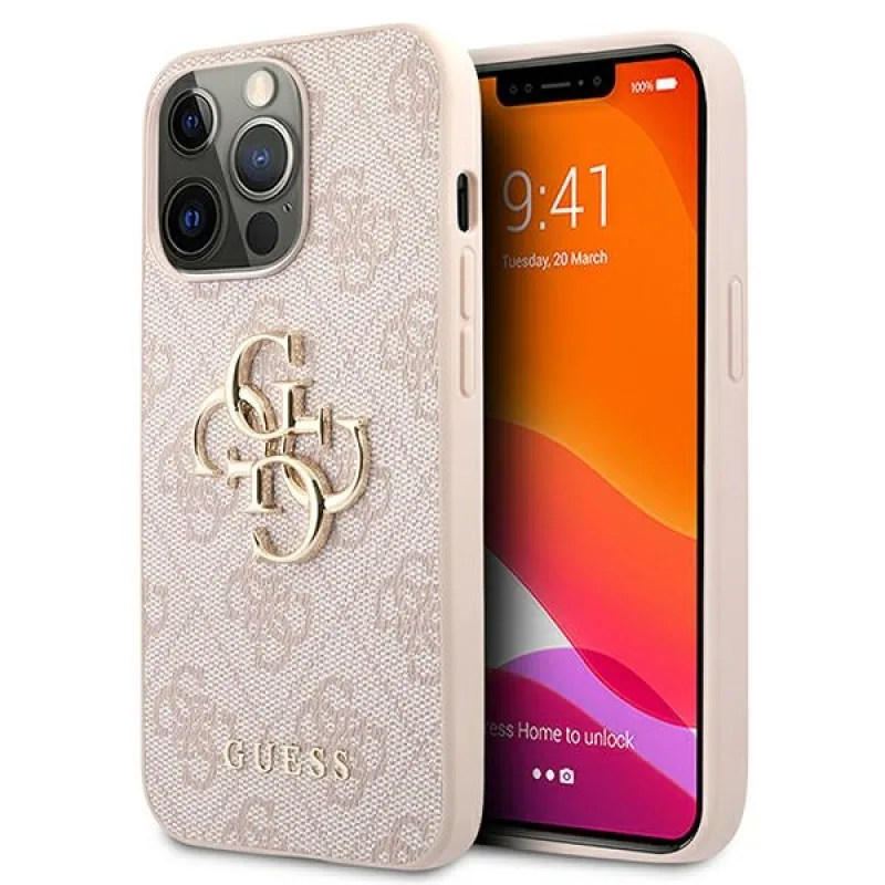 Puzdro Guess 4G s veľkým kovovým logom pre iPhone 13 Pro / 13 6,1" – ružové
